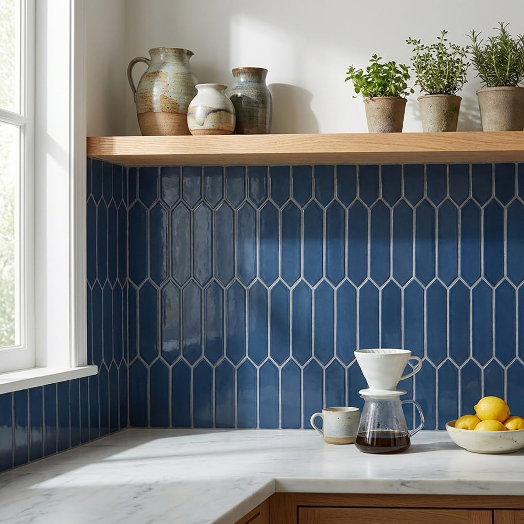 Block Azul Bright Glossy 2x10 Arrow Ceramic Wall Deco – Direct Stone Source