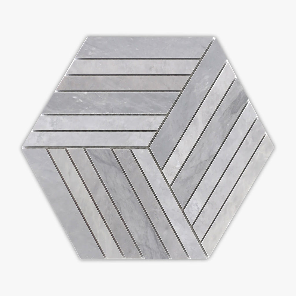 Earth Gray Honed 12 Inch Striped Hexagon Marble Mosaic