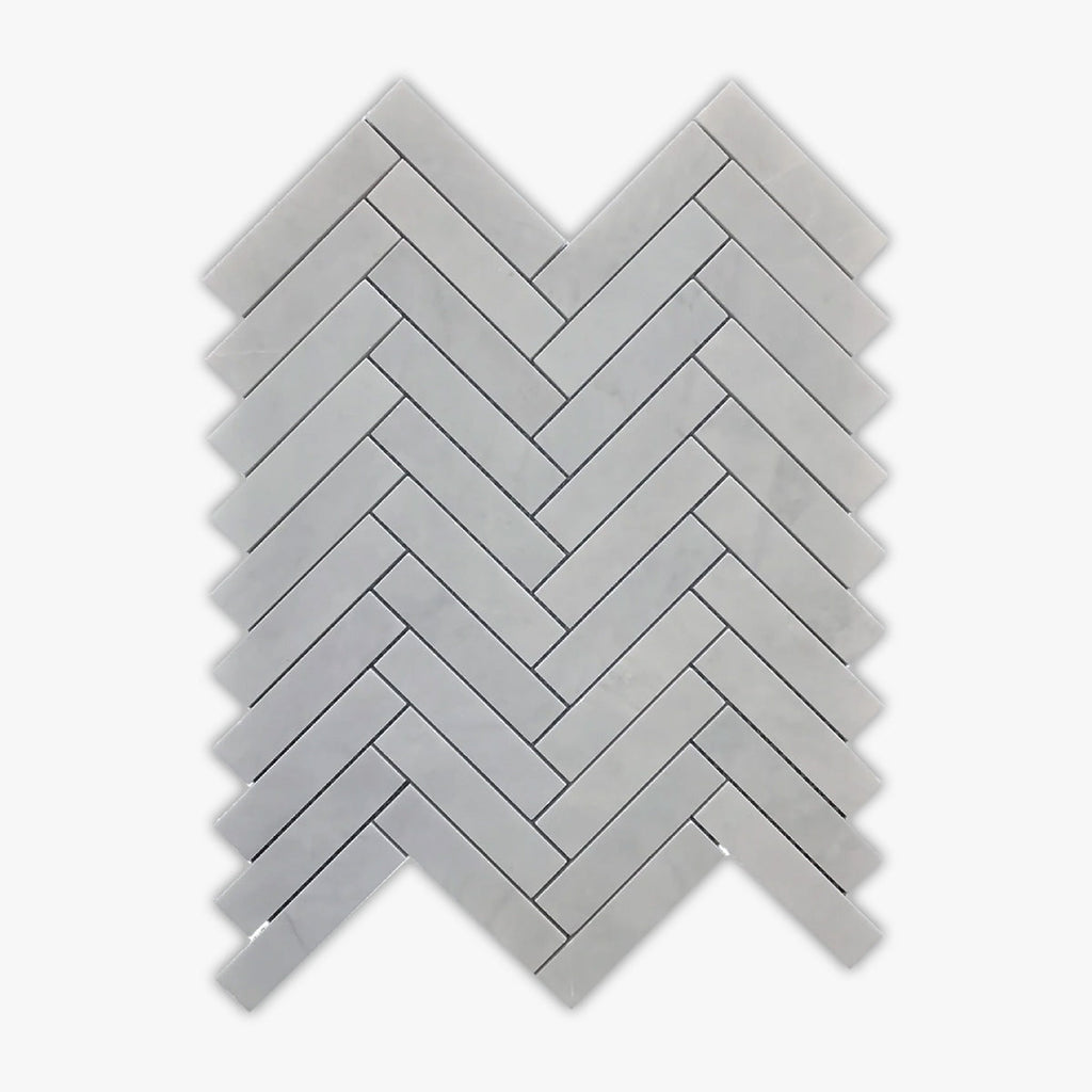 Ice Gray Honed 1x4 Herringbone Marble Mosaic