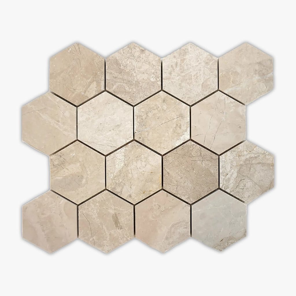 Cream Misto Polished 3 Inch Hexagon Marble Mosaic