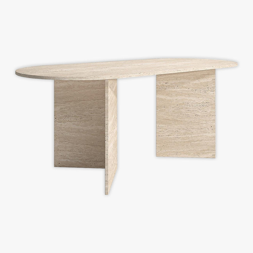 Oval V-Leg Travertine Dining Table