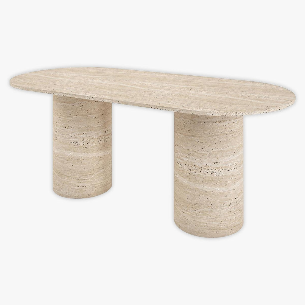 Oval Cylindrical Travertine Dinner Table