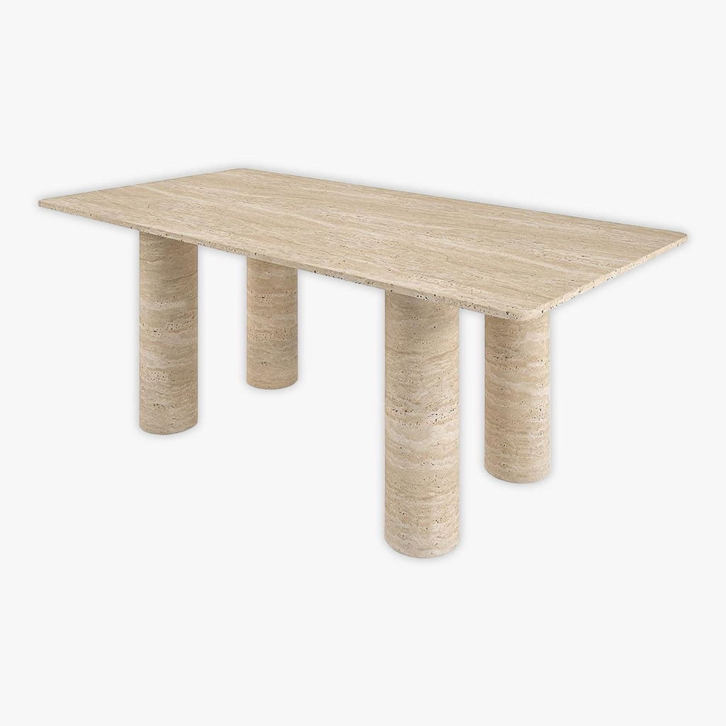 Rectangle Four-Cylinder Travertine Dining Table