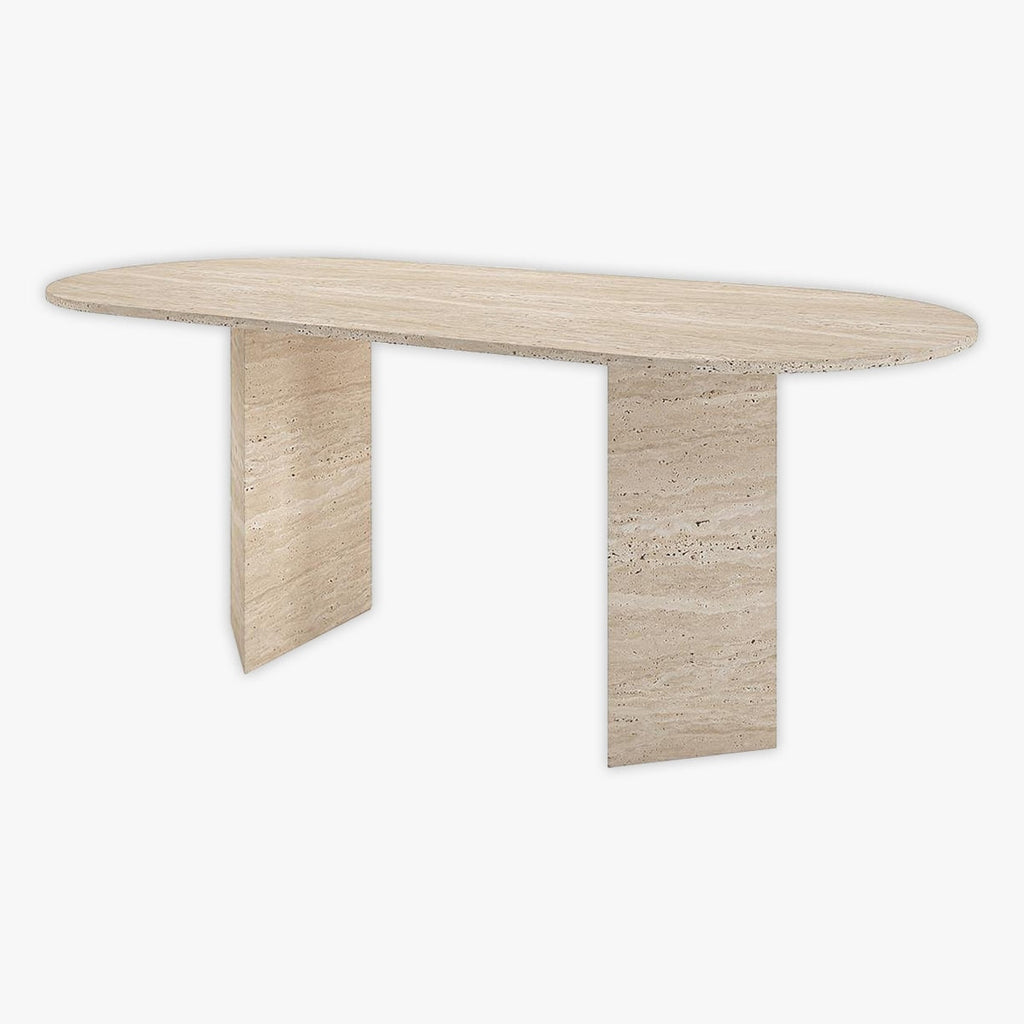 Oval Triangle Leg Travertine Dining Table