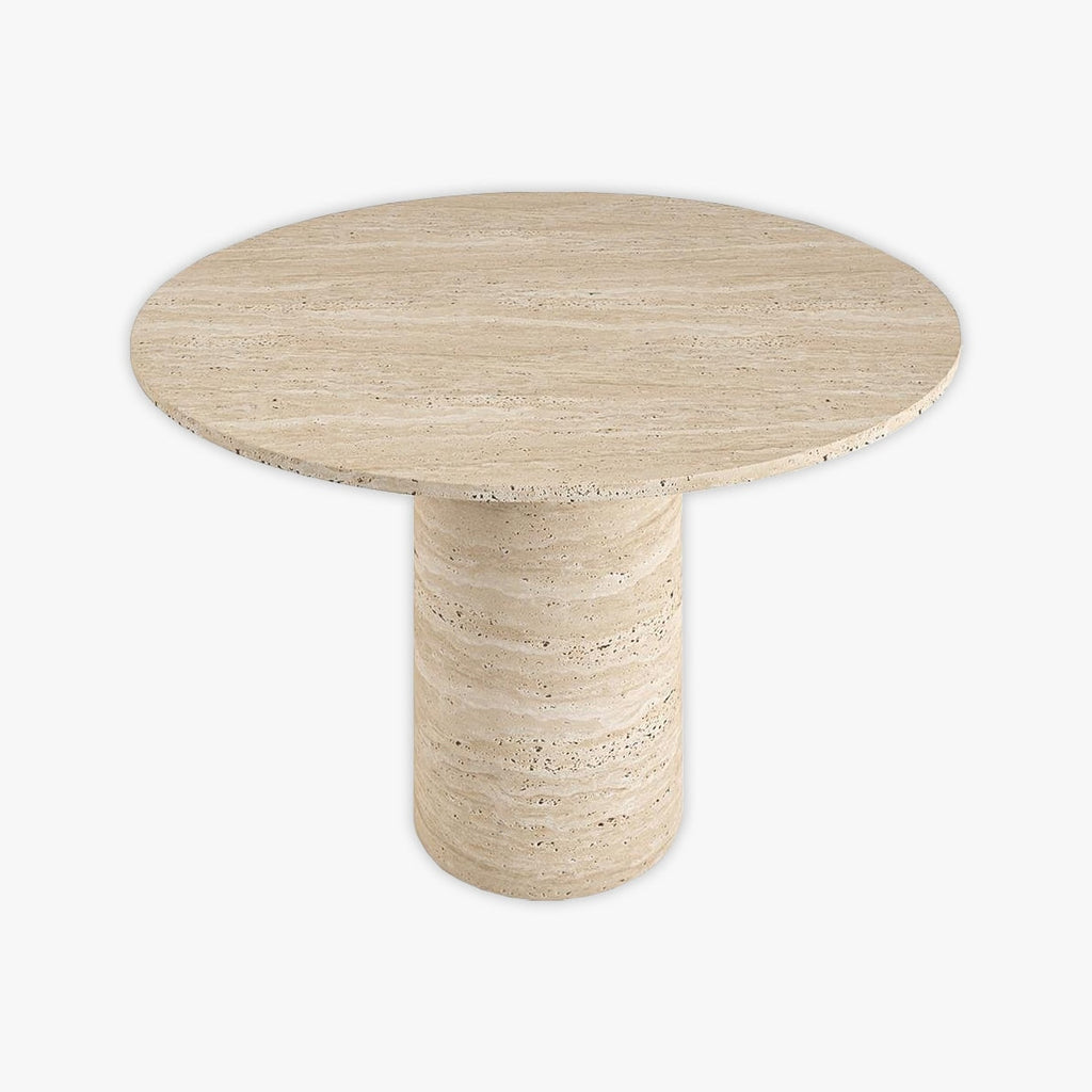 Round Full Cylinder Leg Travertine Small Kitchen Table