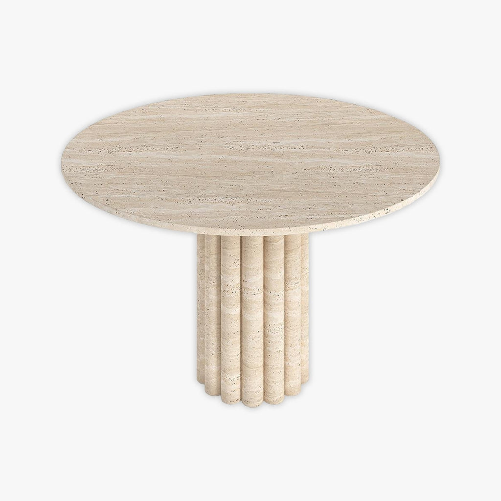 Minimalist Fluted Leg Travertine Circle Kitchen Table