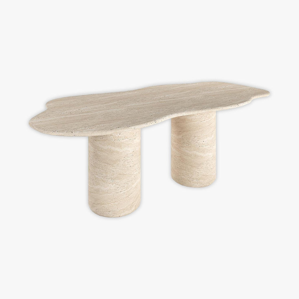 Wavy Cylindrical Leg Travertine Farmhouse Kitchen Table