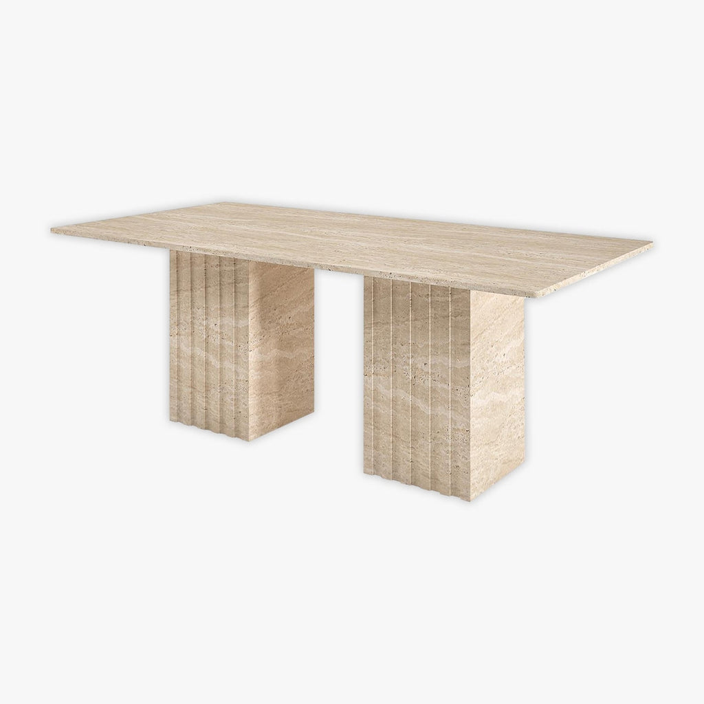 Contemporary Fluted Leg Travertine Rectangle Kitchen Table