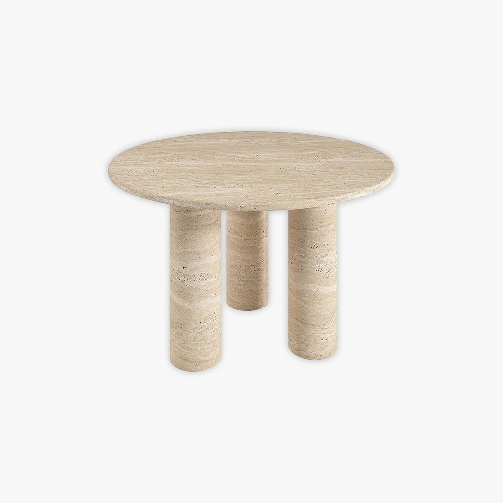 Modern Three-Cylinder Leg Travertine Circle Kitchen Table