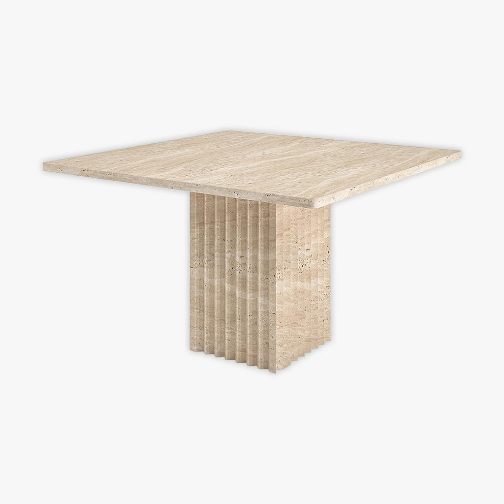 Elegant Fluted Leg Travertine Square Dining Table