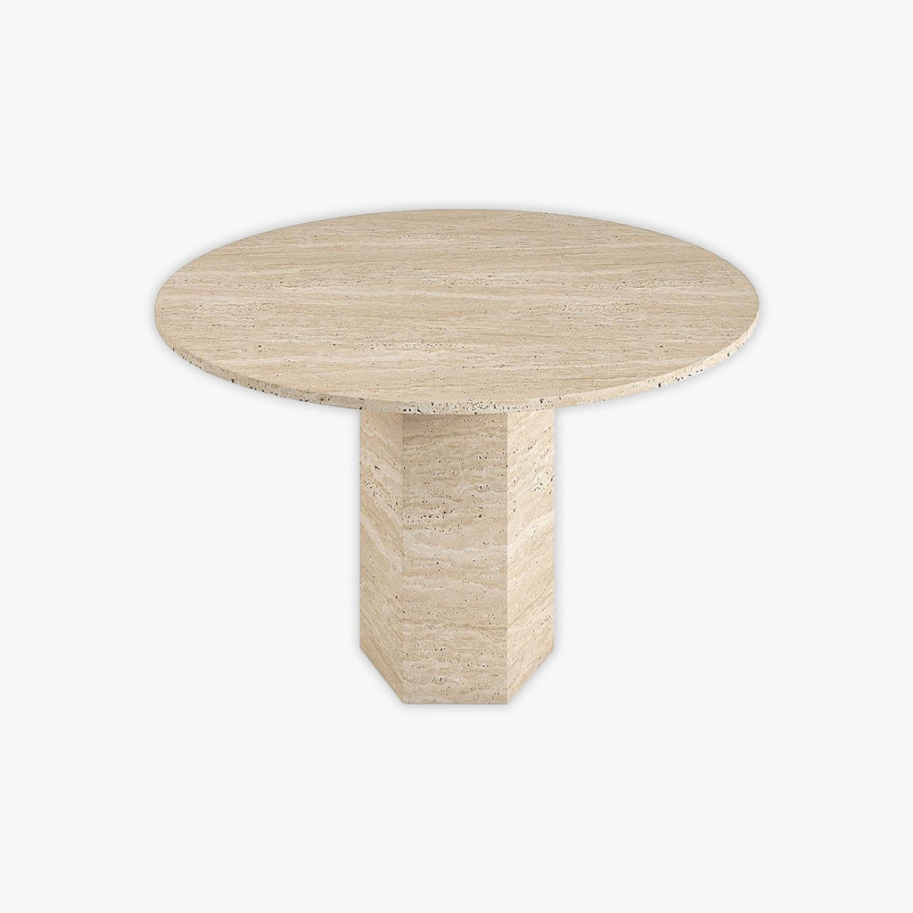 Contemporary Hexagonal Leg Travertine Round Table