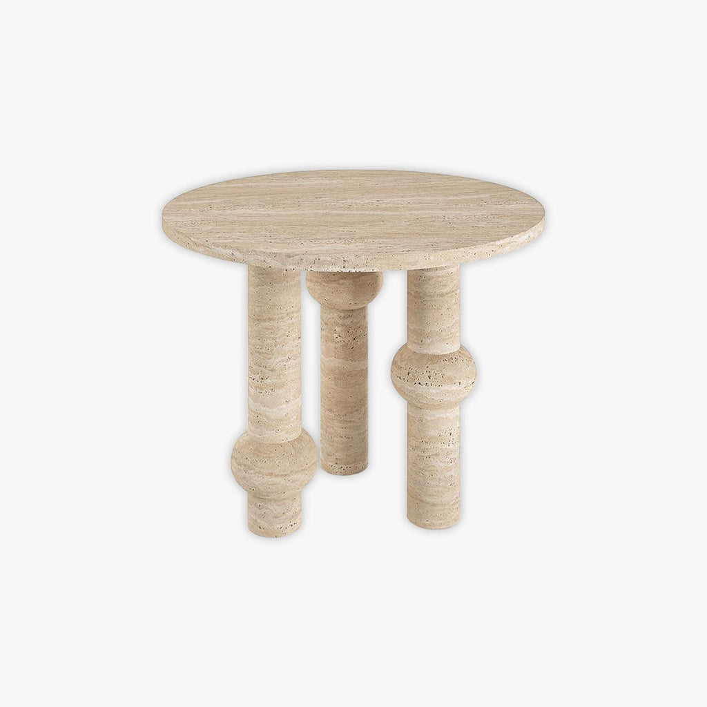 Handcrafted Three Deco Leg Travertine Circle Kitchen Table