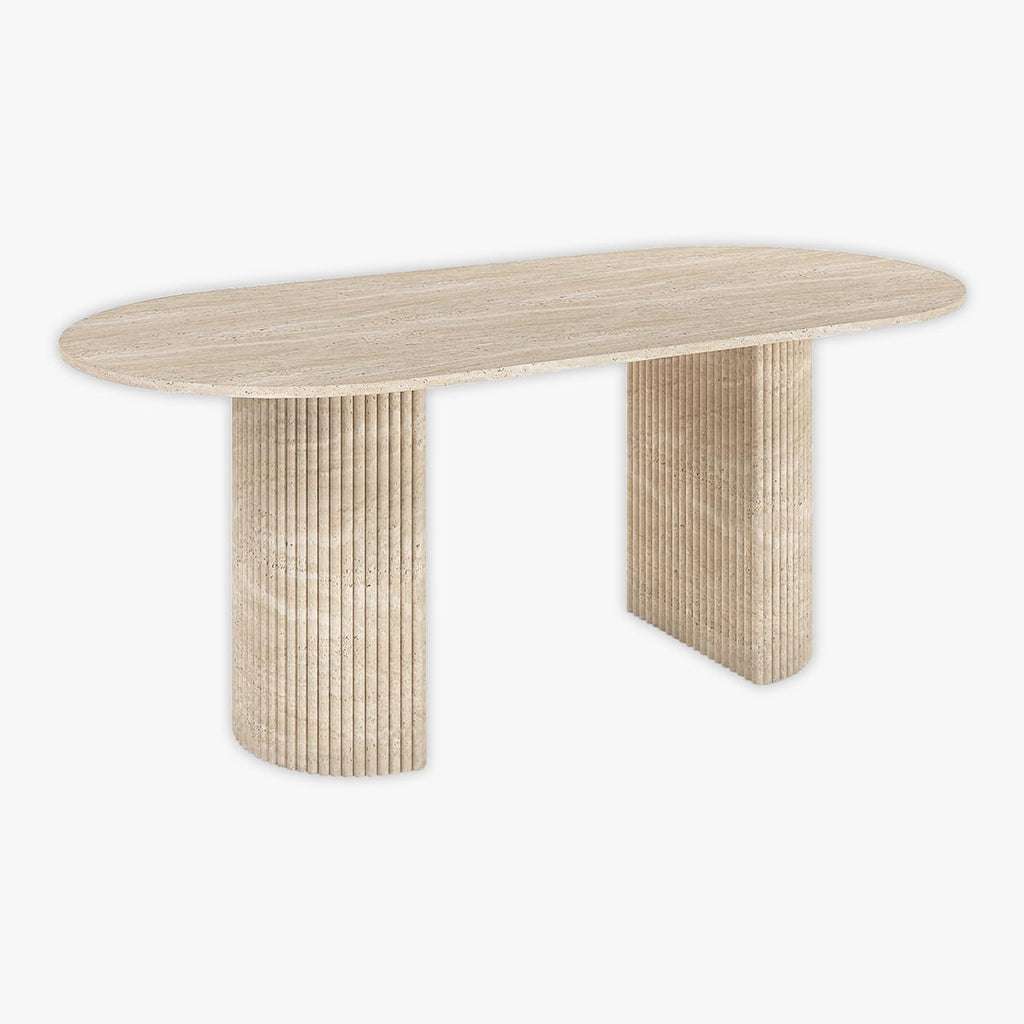 Oval Semi-Cylindrical Leg Travertine Dining Table