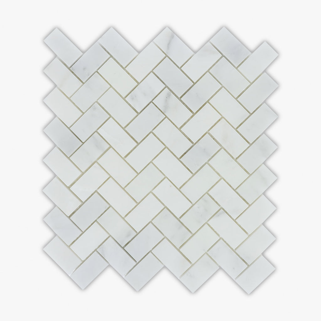 Asian Statuary Polished 1x2 Herringbone Marble Mosaic