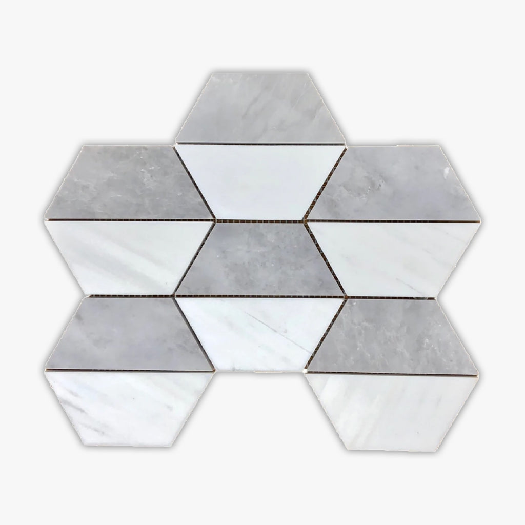 Bianco Dolomiti & Allure Grey Blend Honed 5 Inch Hexagon Marble Mosaic