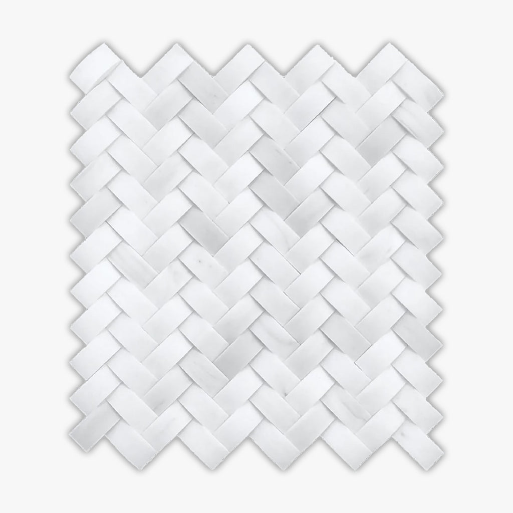 Bianco Dolomiti Honed 3D 1x2 Herringbone Marble Mosaic
