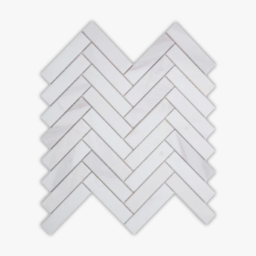Bianco Dolomiti Honed 1x4 Herringbone Marble Mosaic