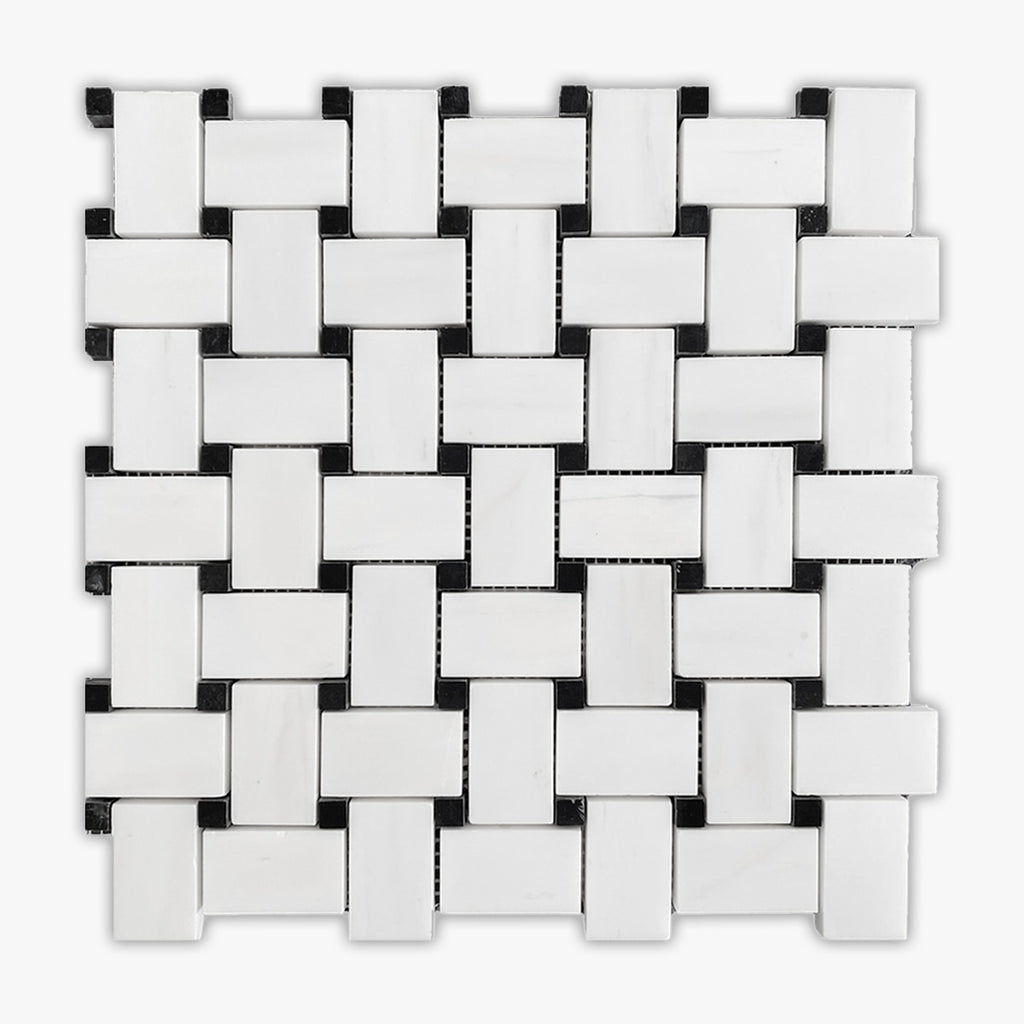 Bianco Dolomiti Polished 1x2 Basket Weave Marble Mosaic