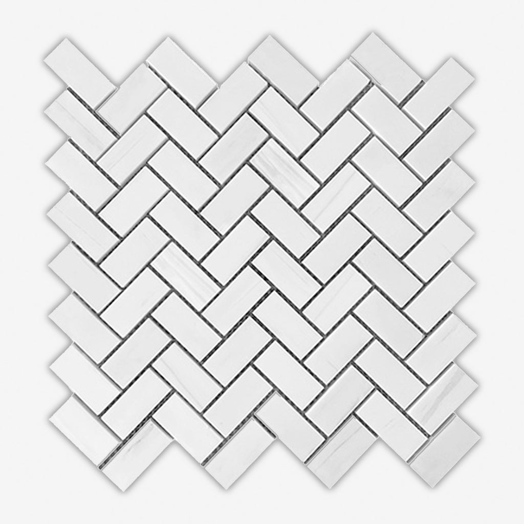 Bianco Dolomiti Polished 1x2 Herringbone Marble Mosaic