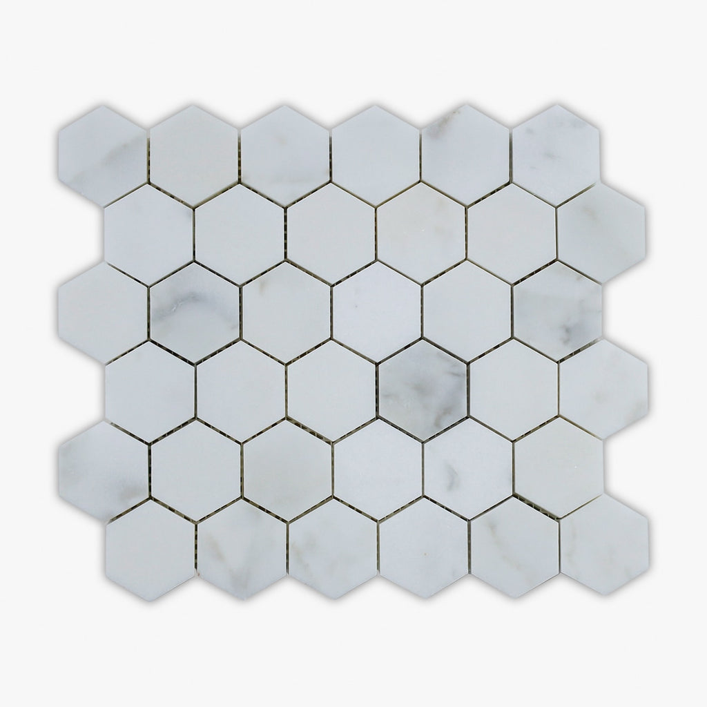 Calacatta Honed 2 Inch Hexagon Marble Mosaic