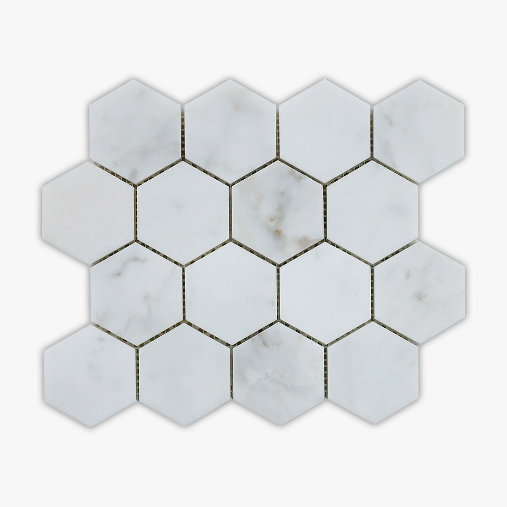 Calacatta Honed 3 Inch Hexagon Marble Mosaic