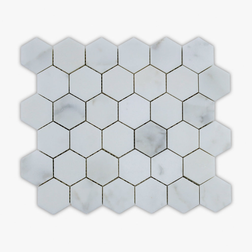Calacatta Polished 2 Inch Hexagon Marble Mosaic