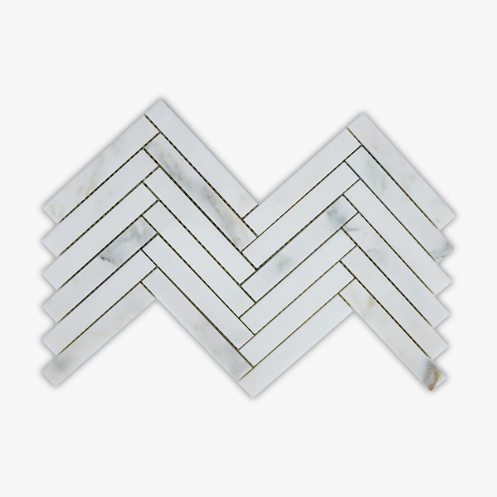 Calacatta Polished 1x6 Herringbone Marble Mosaic