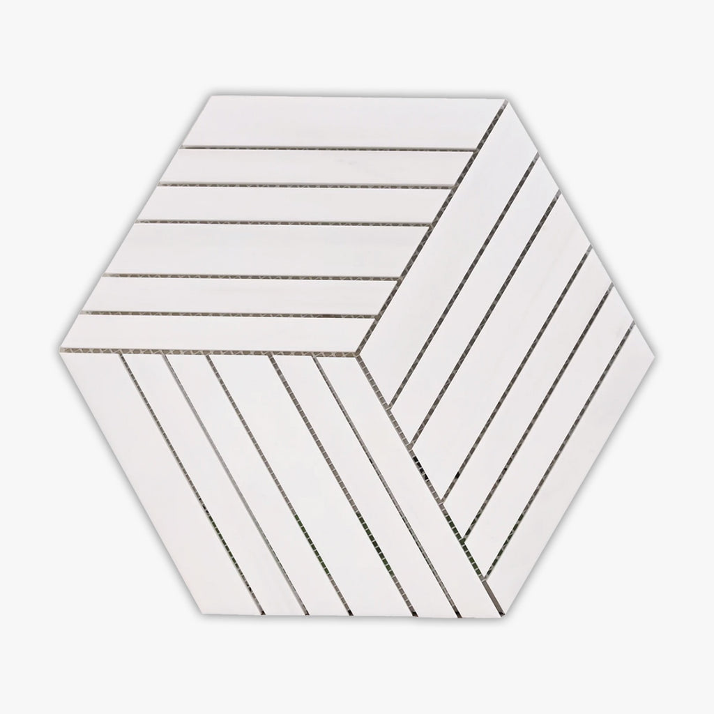 Bianco Dolomiti Honed 12 Inch Stripied Hexagon Marble Mosaic