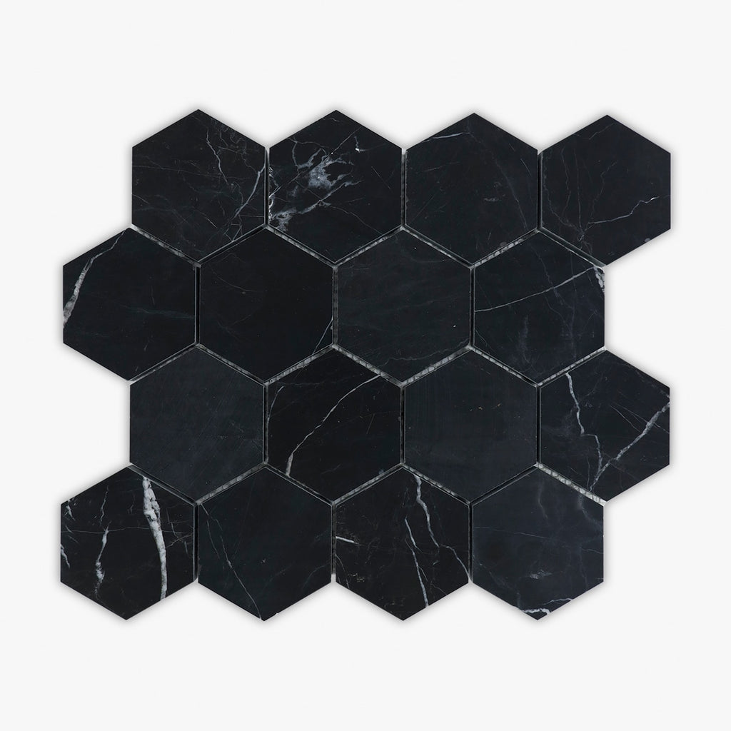 Neromarquina Honed 3 Inch Hexagon Marble Mosaic