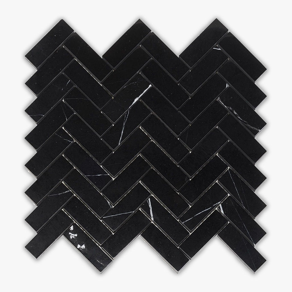 Neromarquina Polished 1x3 Herringbone Marble Mosaic