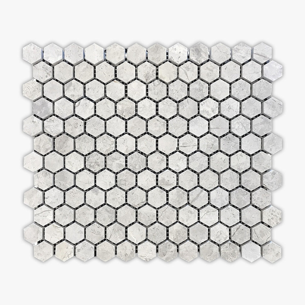 Tundra Gray Dark Honed 1 Inch Hexagon Marble Mosaic