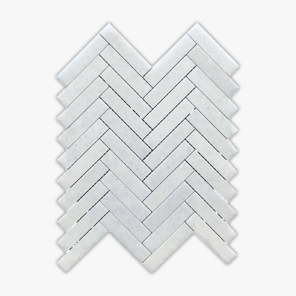 Snow White Honed Herringbone 1x4 Marble Mosaic