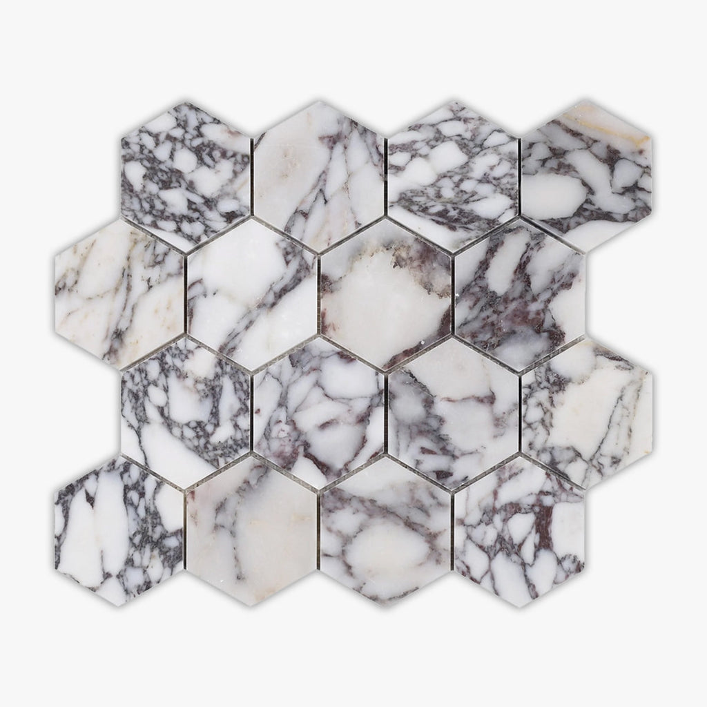 Calacatta Viola Honed 3 Inch Hexagon Marble Mosaic
