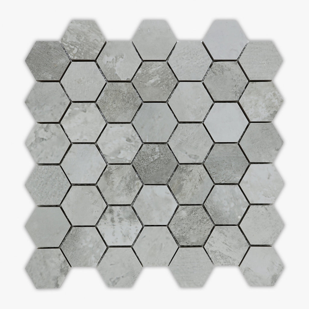 Silver Diamond Glossy 2 Inch Hexagon Porcelain Mosaic