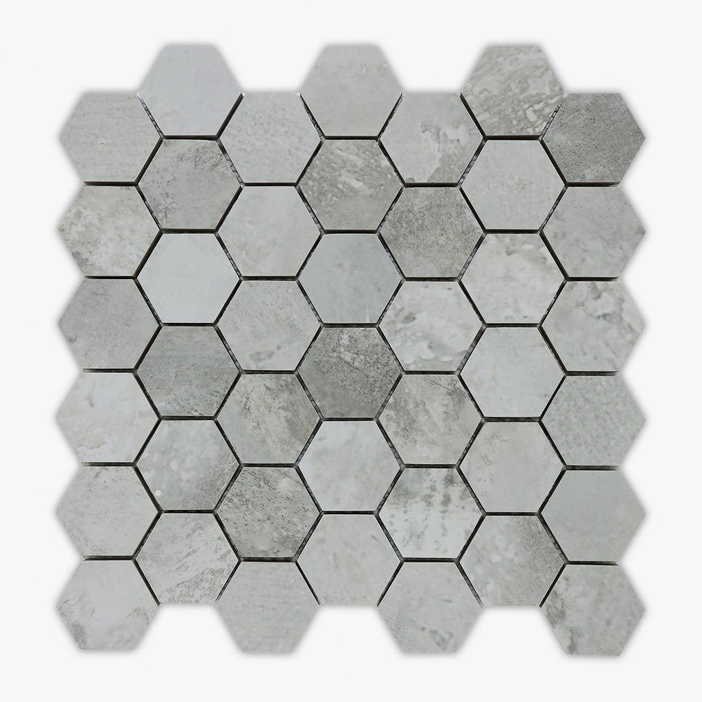 Silver Diamond Matte 2 Inch Hexagon Porcelain Mosaic