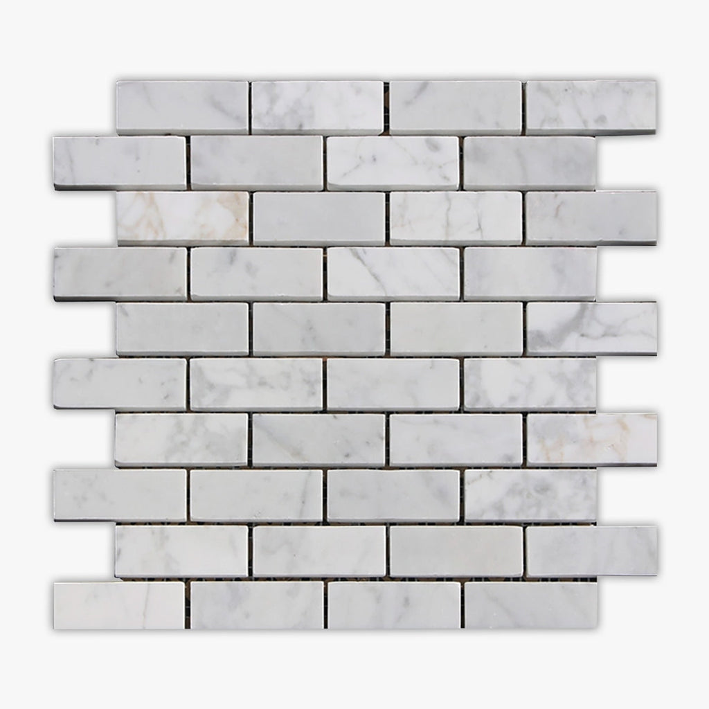 White Carrara Honed 1x3 Brick Marble Mosaic