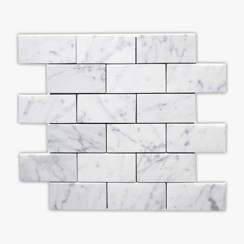 White Carrara Polished 2x4 Brick Marble Mosaic