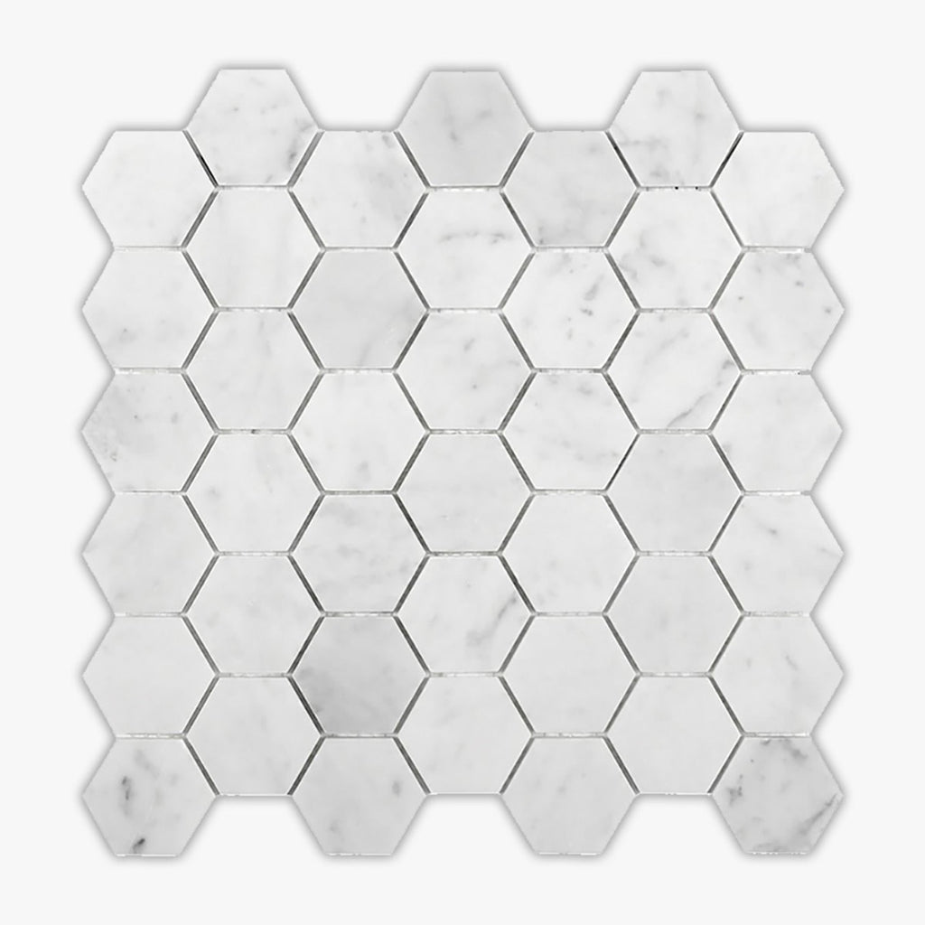 White Carrara Honed 2 Inch Hexagon Marble Mosaic