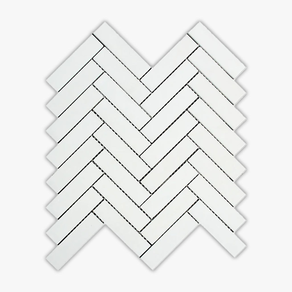 Thassos Polished 1x4 Herringbone Marble Mosaic