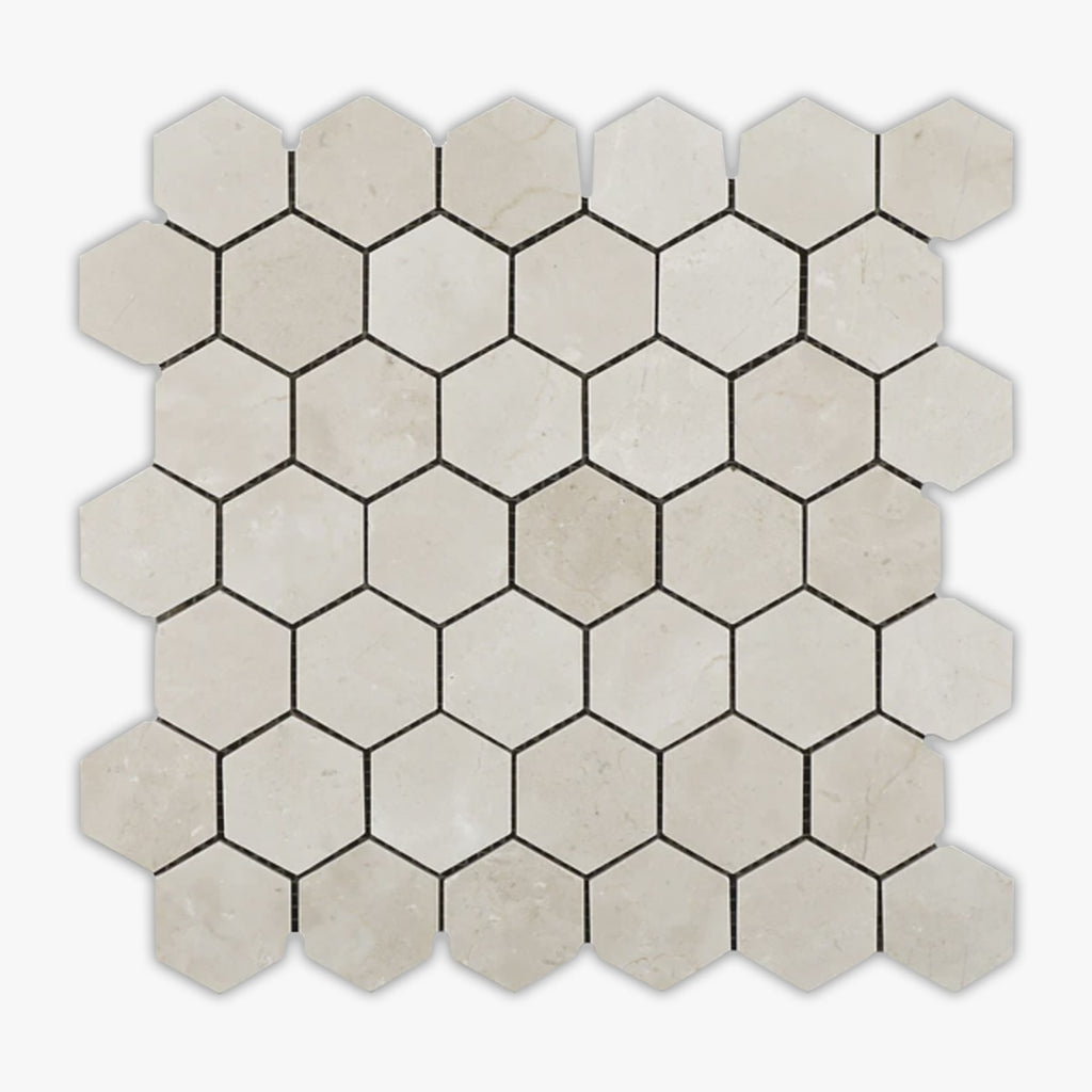 Crema Marfil Polished 2 Inch Hexagon Marble Mosaic