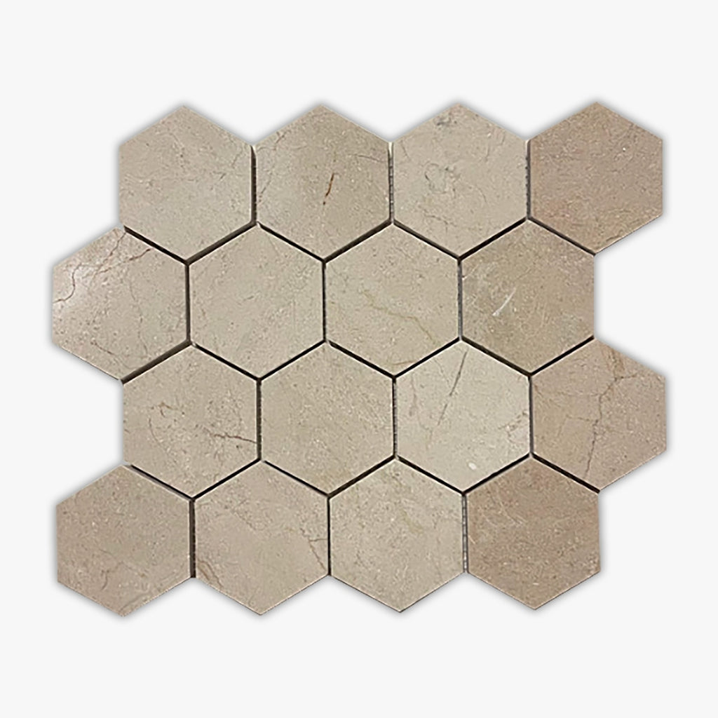 Crema Marfil Honed 3 Inch Hexagon Marble Mosaic