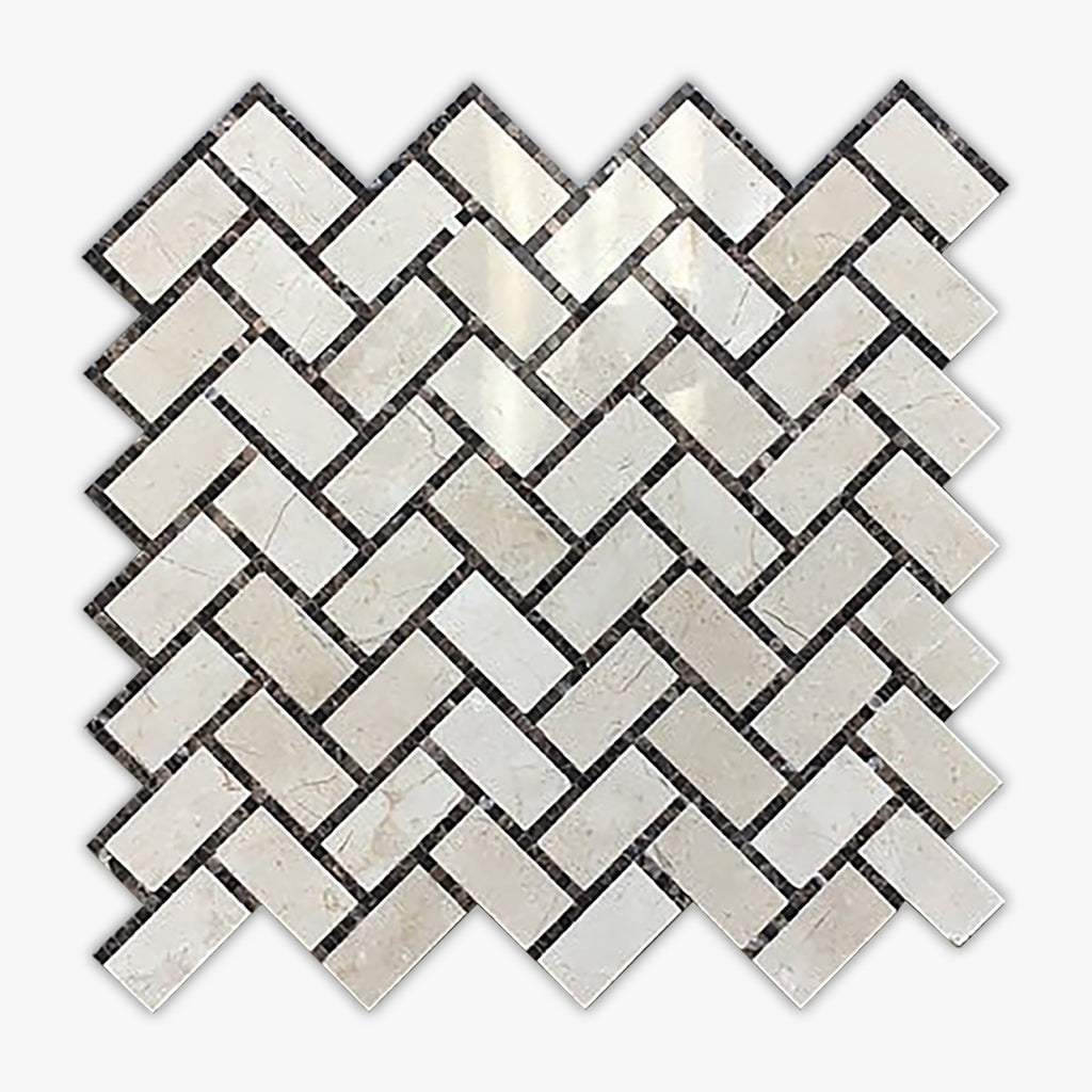 Crema Marfil Polished 2x4 Herringbone Marble Mosaic