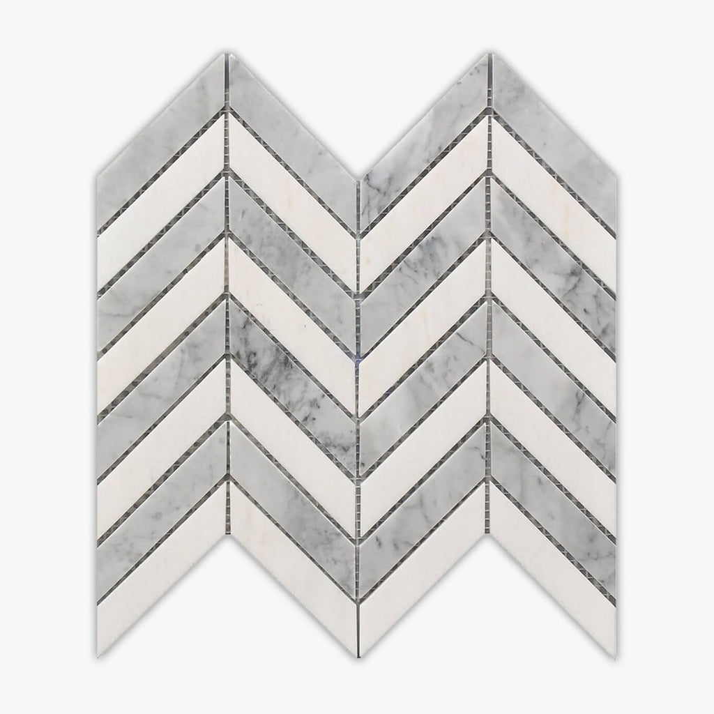 Rockart White, Gray Polished 11x12 Chevron Marble Mosaic