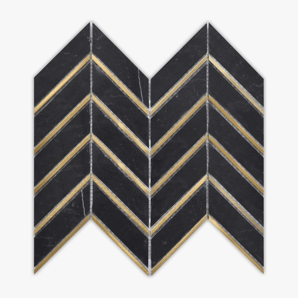 Rockart Nero Polished 10x12 Metal Arrow Marble Mosaic