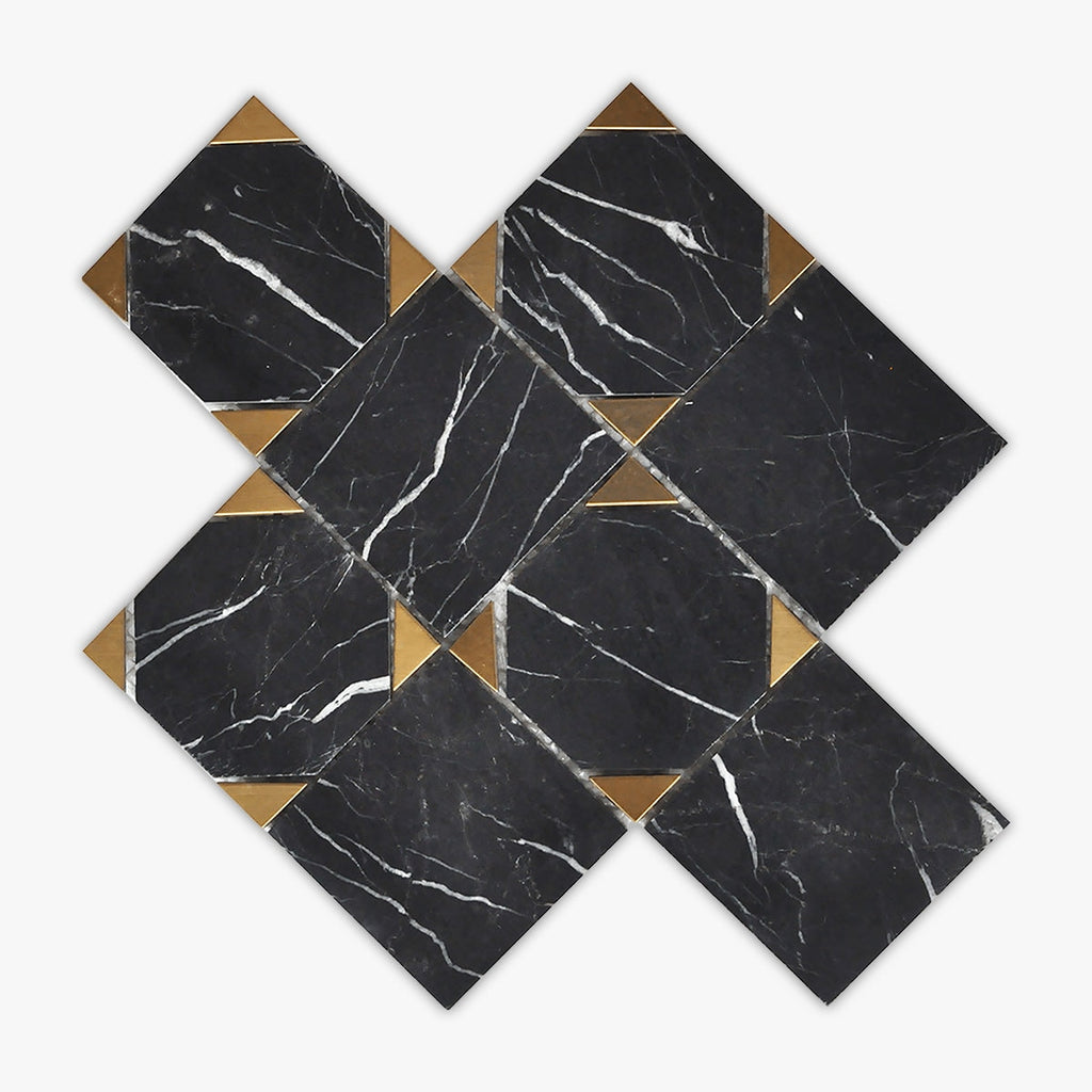 Rockart Nero Marquina Polished 9x9 Square Marble Mosaic