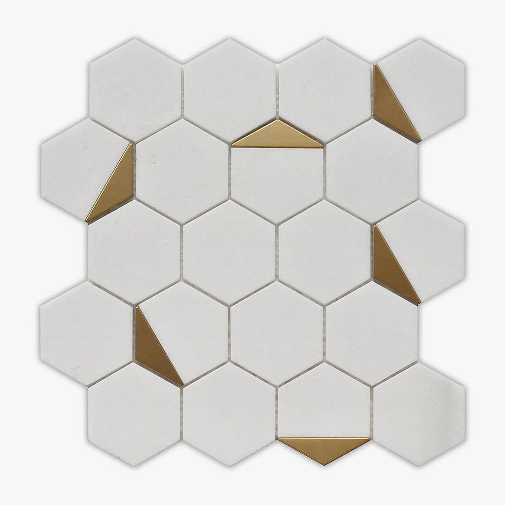 Rockart Thassos Polished 12x13 Hexagon Marble Mosaic