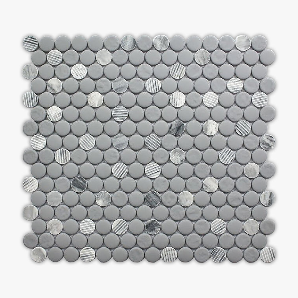 Rockart Gray Semi Polished 12x12 Penny Round Marble Mosaic