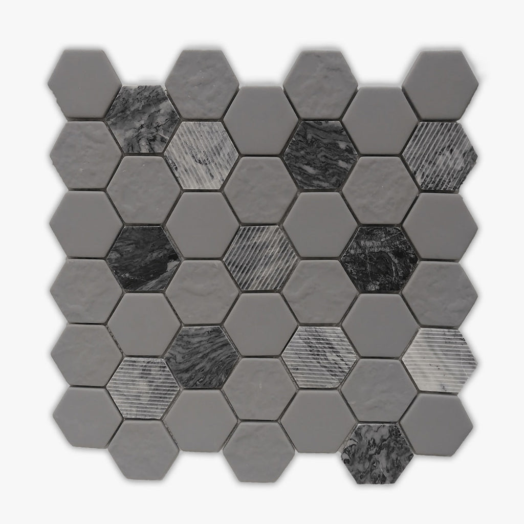 Rockart Gray Semi Polished 12x12 Hexagon Marble Mosaic